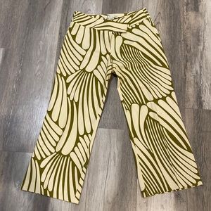 Trina Turk Green and Beige Linen Pants Size 4